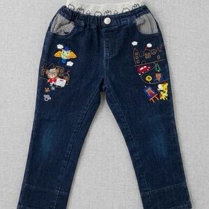MIKI HOUSE Luxury "North Town" Embroidered Pucchi-kun Denim Jeans size 120 5T/6